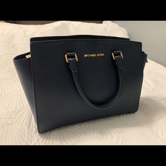 Selma Medium Saffiano Leather Satchel (Navy Blue) - Picture 2 of 10